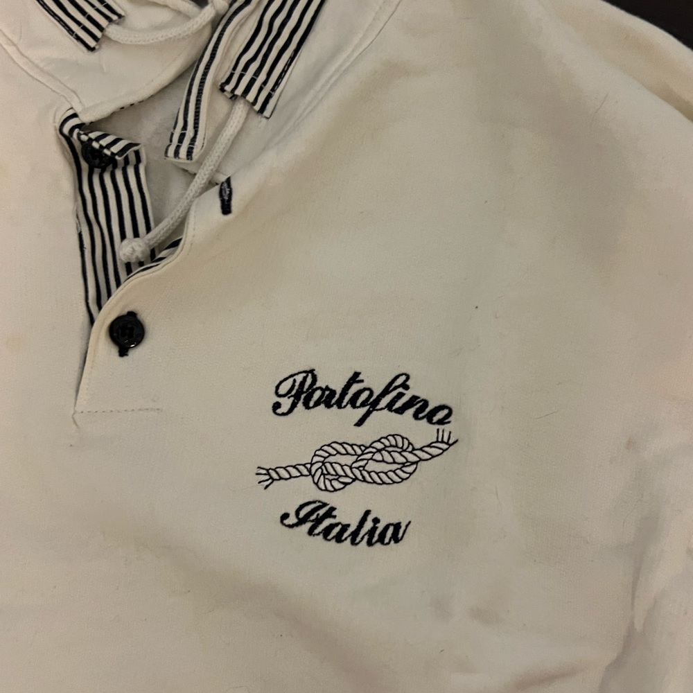 Portofino Italy white sweatshirt size small from Italy with stripped navy collar
